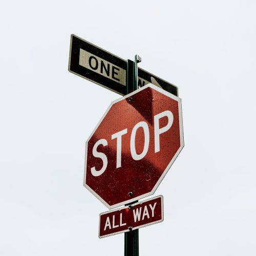 Red stop sign in downtown Red stop sign in downtown